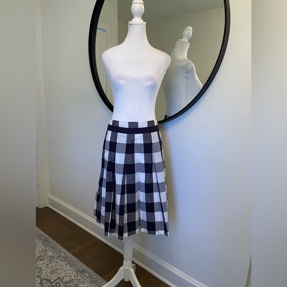 Boden Women's Gingham Plaid Pleated Skirt Size 4 Blue White Side Zipper - Picture 2 of 7